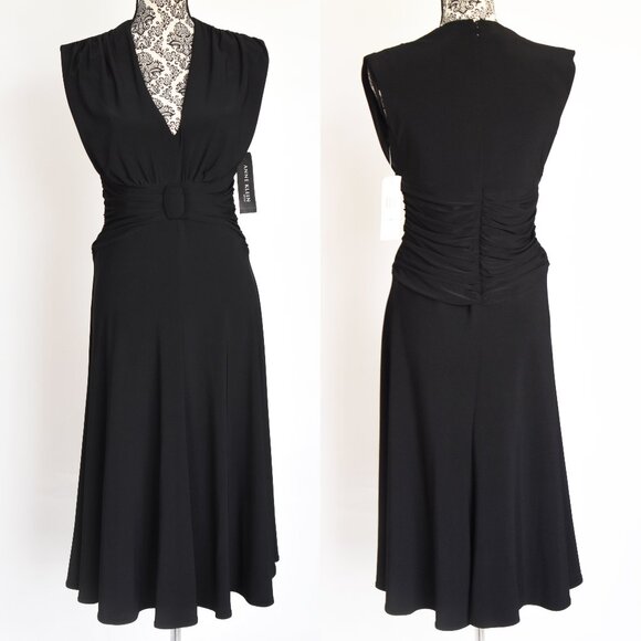 NWT $150. Anne Klein Black Dress with Ruched Waist Size 8 - Picture 1 of 6
